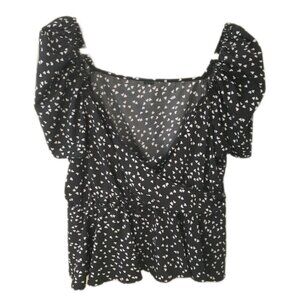 Women's Dressy Peplum Blouse Black With White Hearts Size 12